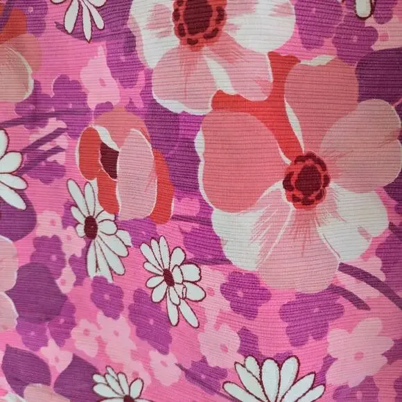 Bright Pink Floral Poppy Daisy Retro Print Fabric Tote Bag Unbranded - Picture 2 of 4